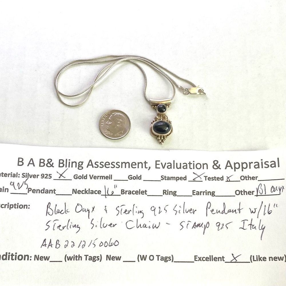 AAB# Italian Sterling 925 Silver & Black Oynx Necklace - Picture 11 of 11
